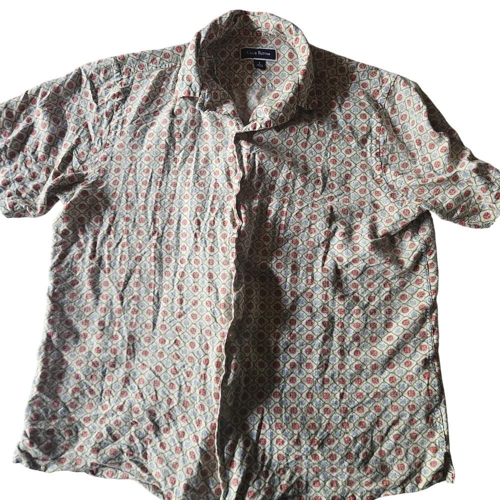Club Room Shirt Womens Small Multicolor Geometric Short Sleeve Button Up Top